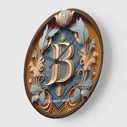 Eleganter Monogramm-Brief B Royal Familienname Große Wanduhr (Winkel)