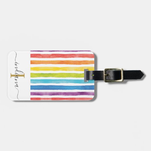 Eleganter Monogramm farbiger Wasserfarbenbogen Gepäckanhänger (Vorderseite horizontal)