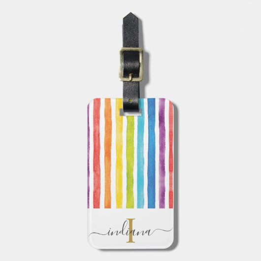 Eleganter Monogramm farbiger Wasserfarbenbogen Gepäckanhänger (Vorderseite vertikal)