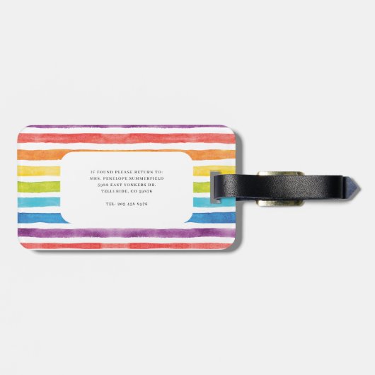 Eleganter Monogramm farbiger Wasserfarbenbogen Gepäckanhänger (Rückseite horizontal)