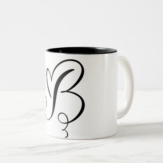 ELEGANTER MONOGRAMM-FARBSCHREIBSCHREIBEN "B" ZWEIFARBIGE TASSE (VorderseiteRechts)