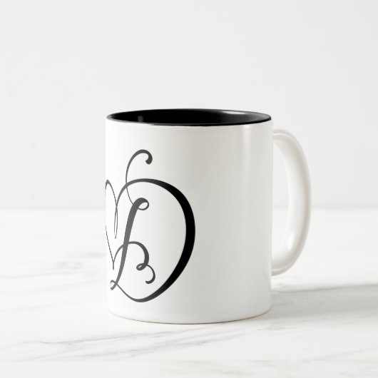 ELEGANTER MONOGRAMM FARBSCHWARZSCHREIBEN "D" ZWEIFARBIGE TASSE (VorderseiteRechts)