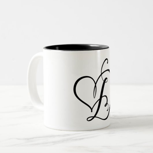 ELEGANTER MONOGRAMM FARBSCHWARZSCHREIBEN "D" ZWEIFARBIGE TASSE (Vorderseite Links)