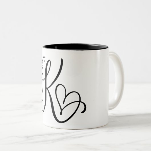 ELEGANTER MONOGRAMM FARBSCHWARZSCHREIBEN "K" ZWEIFARBIGE TASSE (VorderseiteRechts)