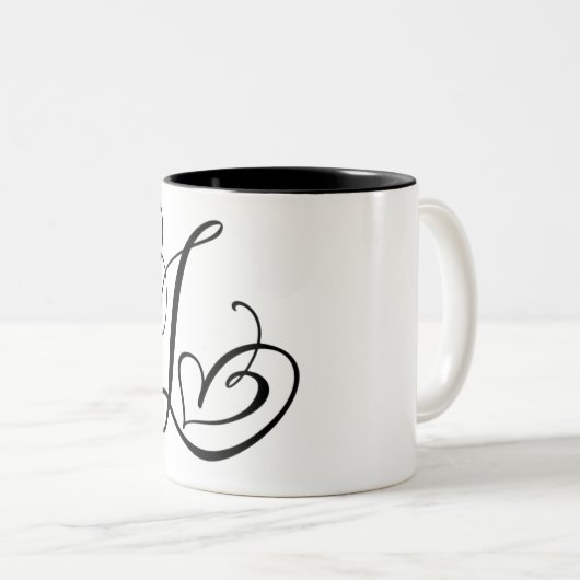 ELEGANTER MONOGRAMM-FARBSCHWARZSCHREIBEN "L" ZWEIFARBIGE TASSE (VorderseiteRechts)