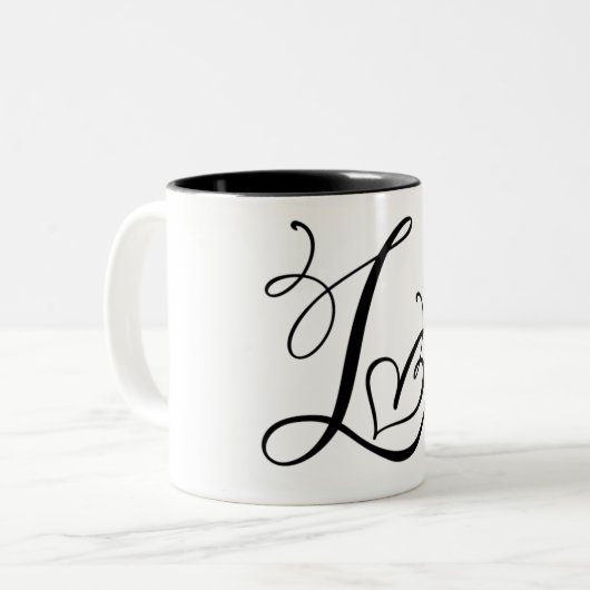 ELEGANTER MONOGRAMM-FARBSCHWARZSCHREIBEN "L" ZWEIFARBIGE TASSE (Vorderseite Links)