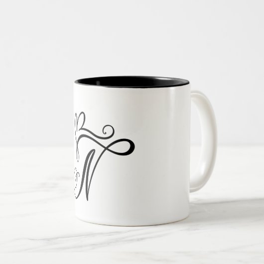 ELEGANTER MONOGRAMM FARBSCHWARZSCHREIBEN "N" ZWEIFARBIGE TASSE (VorderseiteRechts)