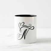 ELEGANTER MONOGRAMM FARBSCHWARZSCHREIBEN "N" ZWEIFARBIGE TASSE (Mittel)