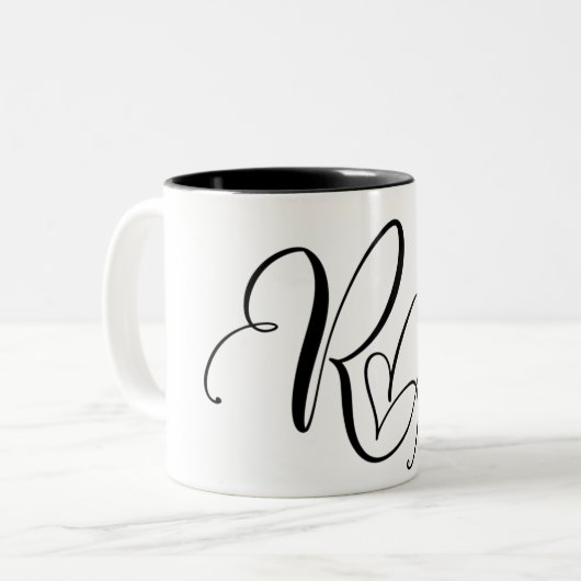 ELEGANTER MONOGRAMM FARBSCHWARZSCHREIBEN "R" ZWEIFARBIGE TASSE (Vorderseite Links)
