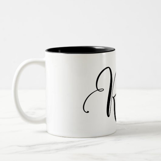 ELEGANTER MONOGRAMM FARBSCHWARZSCHREIBEN "R" ZWEIFARBIGE TASSE (Links)