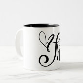 ELEGANTER MONOGRAMM FARBSCHWARZSCHREIBER "M" ZWEIFARBIGE TASSE (Vorderseite Links)