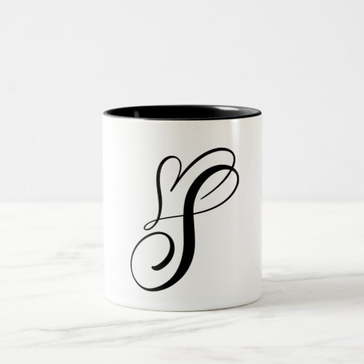 ELEGANTER MONOGRAMM FARBSCHWARZSCHREIBER "S" ZWEIFARBIGE TASSE (Mittel)