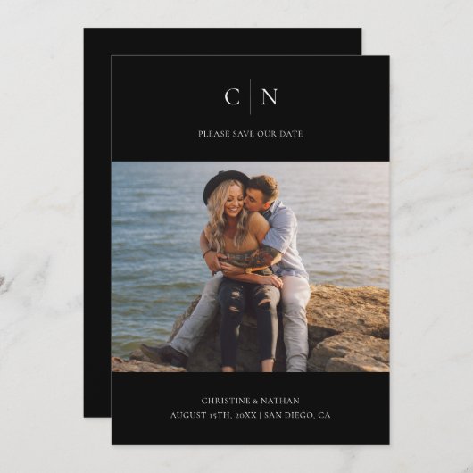 Eleganter Monogramm-Foto QR-Code Save The Date (Vorne/Hinten)