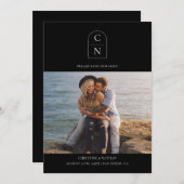 Eleganter Monogramm-Foto QR-Code Save The Date (Vorne/Hinten)