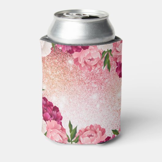 Eleganter Monogramm-Glitzer florrosa Dosenkühler (Kanne Rückseite)