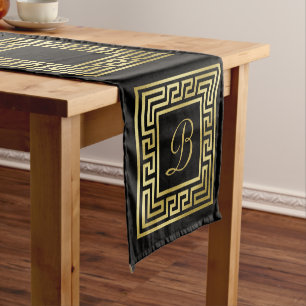 Eleganter Monogramm-GoldGlitzer-griechisches Kurzer Tischläufer