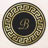 Eleganter Monogramm-GoldGlitzer-griechisches Runder Pappuntersetzer (Vorderseite)