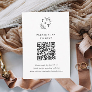 Eleganter Monogramm-Grünpflanzen-Hochzeits-QR-Code RSVP Karte