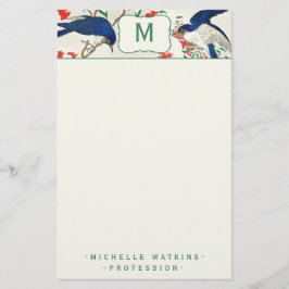 Eleganter Monogramm-Japanischer Holzblock-Bird Briefpapier
