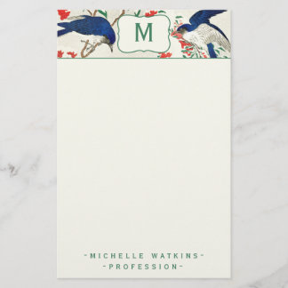 Eleganter Monogramm-Japanischer Holzblock-Bird Briefpapier