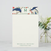 Eleganter Monogramm-Japanischer Holzblock-Bird Briefpapier (Stehend Vorderseite)