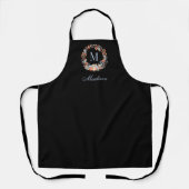 Eleganter Monogramm-Kranz Chic Schwarz Weihnachten Schürze (Vorderseite)