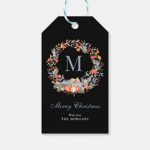 Eleganter Monogramm-Kranz Dusty Blue Weihnachten Geschenkanhänger
