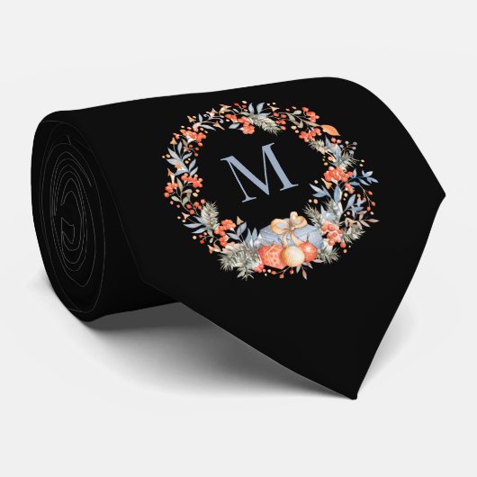 Eleganter Monogramm-Kranz Staubblau Modern Krawatte (Gerollt)