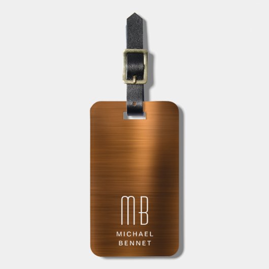 Eleganter Monogramm-Kupfer Gepäckanhänger (Vorderseite vertikal)
