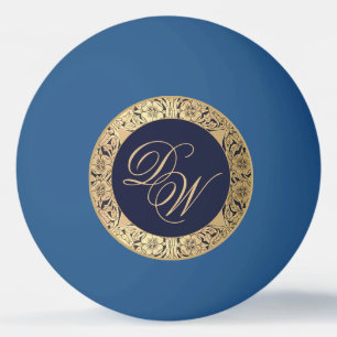 Eleganter Monogramm Marineblau Vintage Gold Rosen Tischtennisball