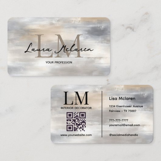 Eleganter Monogramm Metallischer QR-Code Visitenkarte (Vorne/Hinten)
