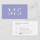 Eleganter monogramm moderner Lavendel beruflich Visitenkarte (Vorne/Hinten)