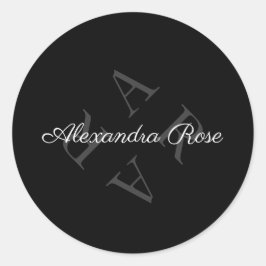 Eleganter Monogramm-Name Grau Schwarz Runder Aufkleber
