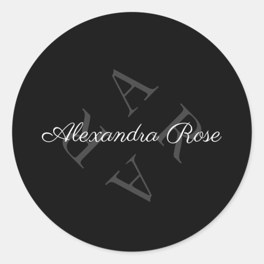Eleganter Monogramm-Name Grau Schwarz Runder Aufkleber (Vorderseite)