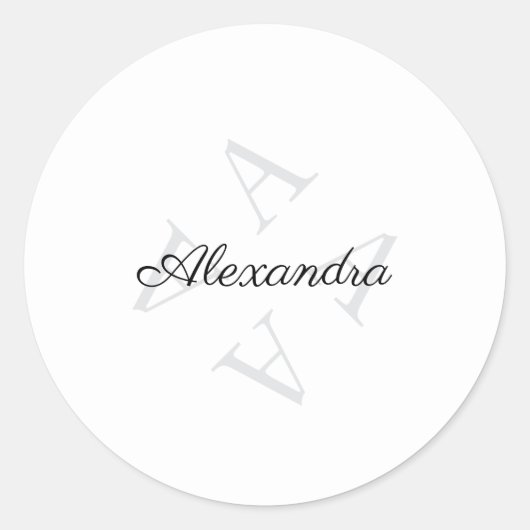 Eleganter Monogramm-Name Grau Schwarz Runder Aufkleber (Vorderseite)