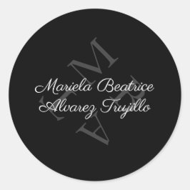 Eleganter Monogramm-Name Grau Schwarz Runder Aufkleber