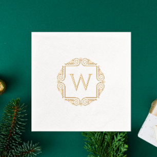 Eleganter Monogramm-Name Initiale Art Deco Rahmen Servietten Mit Folie