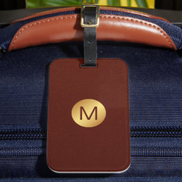 Eleganter Monogramm Name Red Leather & Gold Gepäckanhänger