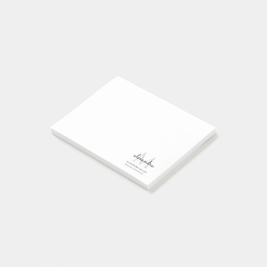 Eleganter Monogramm Name Schwarz und Weiß Post-it Klebezettel (angewinkelt)