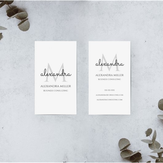 Eleganter Monogramm Name Schwarz und Weiß Visitenkarte