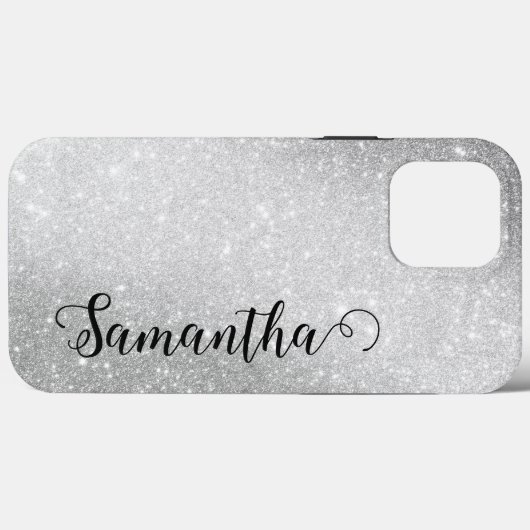 Eleganter Monogramm-Name Silver-Glitzer Case-Mate iPhone Hülle (Rückseite (Horizontal))