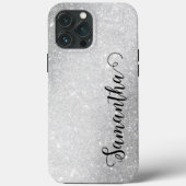 Eleganter Monogramm-Name Silver-Glitzer Case-Mate iPhone Hülle (Rückseite)