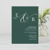 Eleganter Monogramm-QR-Code Smaragdgrüne Hochzeit Einladung (Stehend Vorderseite)