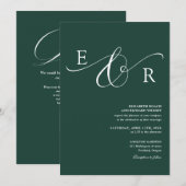Eleganter Monogramm-QR-Code Smaragdgrüne Hochzeit Einladung (Vorne/Hinten)