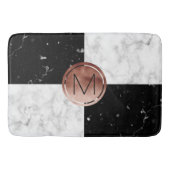 Eleganter monogramm Rose Gold Schwarz-weißer Marmo Badematte (Vorderseite)
