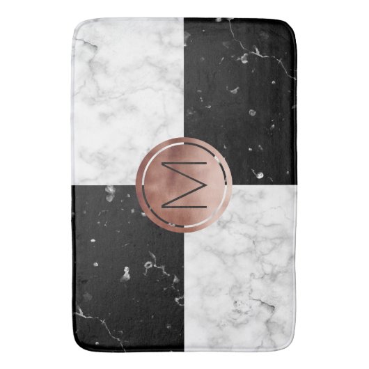 Eleganter monogramm Rose Gold Schwarz-weißer Marmo Badematte (Vorderseite Vertikal)
