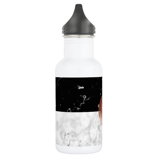 Eleganter monogramm Rose Gold Schwarz-weißer Marmo Edelstahlflasche (Links)