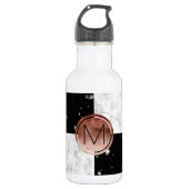 Eleganter monogramm Rose Gold Schwarz-weißer Marmo Edelstahlflasche (Vorderseite)