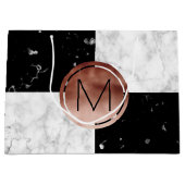 Eleganter monogramm Rose Gold Schwarz-weißer Marmo Große Geschenktüte (Vorderseite)