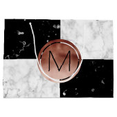 Eleganter monogramm Rose Gold Schwarz-weißer Marmo Große Geschenktüte (Rückseite)